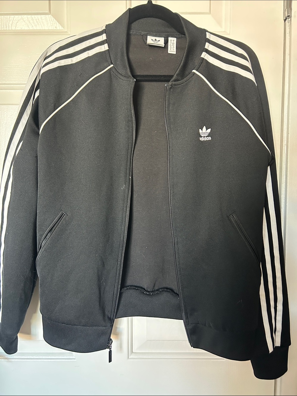 adidas Black Track Bomber Jacket with White Stripes